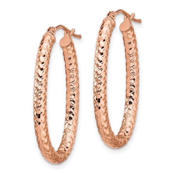 3mm Crisscross Oval Hoop Earrings in 14k Rose Gold, 32mm (1 1/4 Inch) - Picture 2 of 6